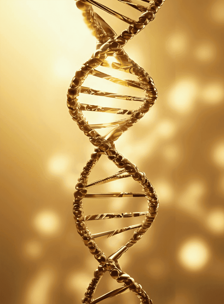 Goldener DNA-Strang mit strahlend Goldenem Hintergrund